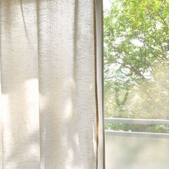 上質コットンリネンのミラーレースカーテン2枚組｜ヒダ2倍150c...