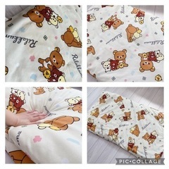 【値下げ】1,000→半額500【美品未使用あり5点セット】ラグ2枚　厚手長座布団1枚　バスマット1枚　ミニバッグ1個　子供部屋　リラックマ　計5点おまとめの画像