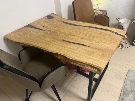 テーブル　レジン　リバーテーブル　栗　アイアン脚