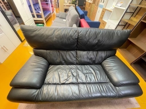 【リサイクルサービス八光】幅174㎝　ブラック　2.5人掛け合皮ソファ