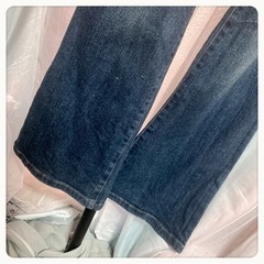 ハイウエスト ロング デニム パンツ ノーブランド カジュアル ダメージジーンズの画像