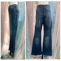 ハイウエスト ロング デニム パンツ ノーブランド カジュアル ダメージジーンズの画像