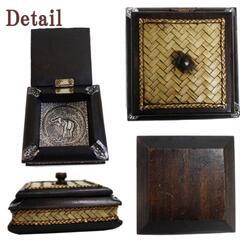 【2個Set】 エスニック 灰皿 フタ付き アッシュトレイ 木製 小物入れの画像