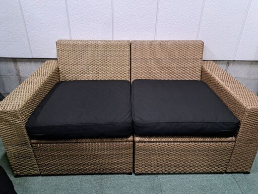 IKEA イケア ラタン ラブソファ 2人掛 収納付 クッション付 セパレート 幅155cm×奥行83cm×高さ75cm 