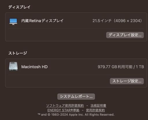 iMac（Retina 4K,21.5-inch,2017）1TB/8GB〈MNDY2J/A〉⑤