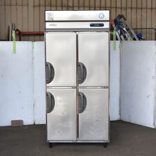 ≪yt1286ジ≫ 福島工業 業務用 縦型4ドア冷凍庫 右開き URD-094FMD6(改) 三相200V 幅90cm 簡易動作確認済 現状品 60324-02