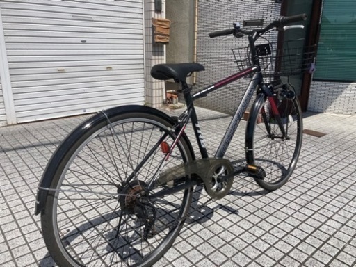 【クロスバイク】美品❗️外装6段変速　泥除け、前カゴ付　チェーン、サドル、グリップ新品❗️若林自転車　膳所店　SALE中❗️