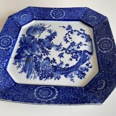 明治ー大正ー昭和初期　染付印判角大皿　珍しい角皿(八角）古伊万里・有田