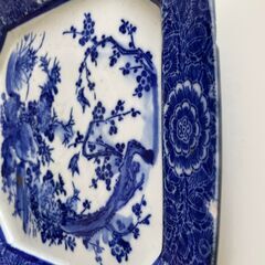 明治ー大正ー昭和初期　染付印判角大皿　珍しい角皿(八角）古伊万里・有田の画像