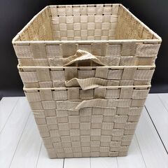 (B-2411IN49)◆収納ボックス◆3点◆W25cm×D37cm×H25.5cm◆ベージュ◆の画像