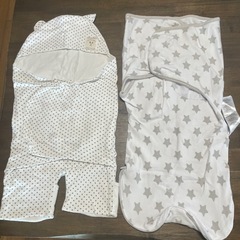 おくるみ&スリーパー綿100%2点セット星柄モノトーン綺麗め