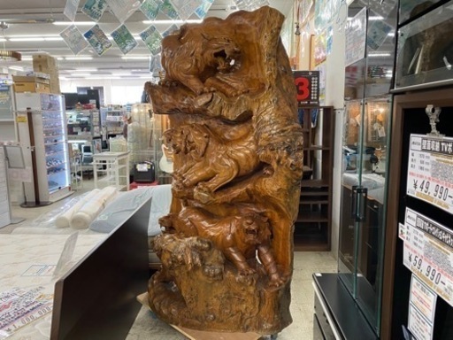 【愛品館 江戸川店 】虎 一刀彫衝立 ID：150-050884-007