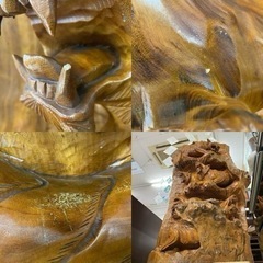 【愛品館 江戸川店 】虎 一刀彫衝立 ID：150-050884-007の画像