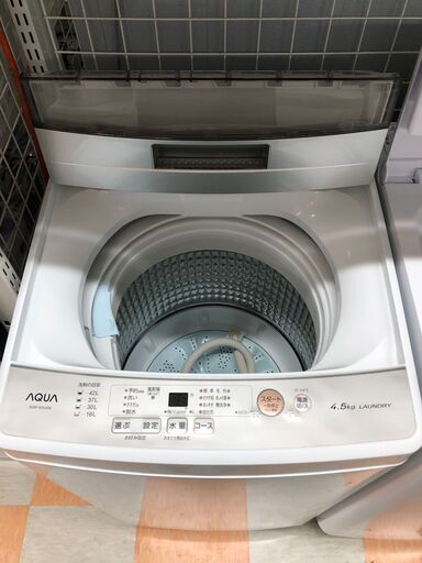 洗濯機 4.5kg アクア AQW-S45J 2021年製 W(幅)52.5×D(奥行き)50×H(高さ)89cm ※クリーニング済み
