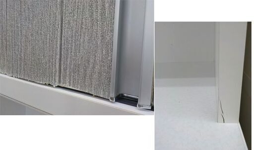 現状特価品！レンジボード ホワイト系 幅117㎝ ※扉にシートで補修あり 引出し上段ソフトクローズ キッチンボード 食器棚　西岡店