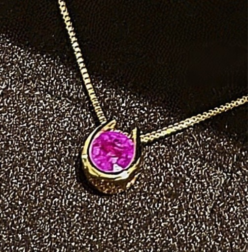 K18 YG ホースシュー ルビー ネックレス ベネチアンチェーン 馬蹄 ペンダント 7月 誕生石 ソーティング付き