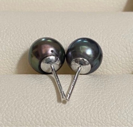 黒蝶本真珠　照り抜群　パールピアス　アレルギー対応　シルバーs925 7.5mm
