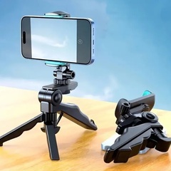 自撮り棒付きのスマートフォン三脚、360度回転可能なスマートフォン用三脚スタンドの画像