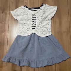 130cm&80cm♡姉妹リンクコーデ ボーダー柄 ノースリーブワンピース ネックレス付きの画像