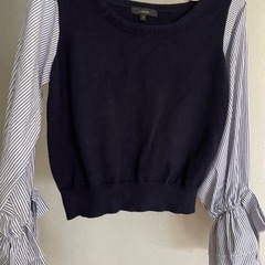 rienda ギャザーシャツスリーブコンビKnit トップスの画像