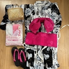 夏祭り！浴衣セット　薔薇とハートとリボン柄