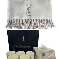 NO.1411【未使用】イヴサンローラン 4点セット マフラー 茶器セット シーツ キルトケットの画像