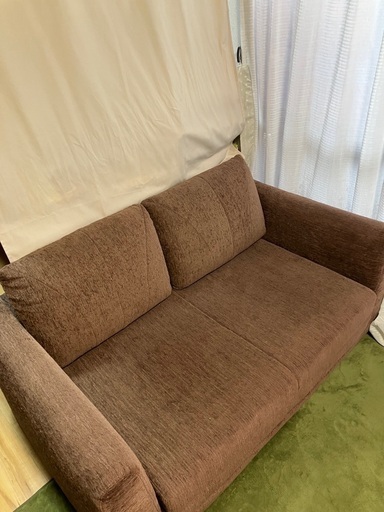 ソファ　ソファベッド　ブラウン　布製　背もたれクッション付