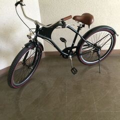 北見市発】自転車 ビーチクルーザー K50427142 24インチ 黒 (E2737wY)