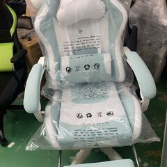 新品未使用品　組立済み　 Dowinx ゲーミングチェア 水色 白 可愛い かわいい にゃんこ 猫耳 ヘアピン 鈴付き 猫柄 pc/オフィスチェア ゲーム用 パソコンチェア 幅広 通気性 リクライニング ハイバック 昇降アームレスト PUレザー LS-665509の画像