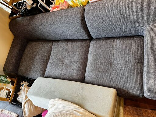 【LOWYA】カウチソファ 3人掛け ロータイプ 専用クッション5個付き