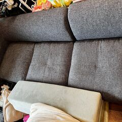  【LOWYA】カウチソファ 3人掛け ロータイプ 専用クッショ...