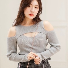 LIPSERVICE カットアウトリブニット　グレ　可愛い　大人...