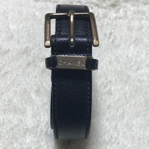 正規品 シャネル キャビアスキンレザーベルトブラック 65/26