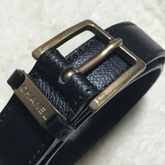 正規品 シャネル キャビアスキンレザーベルトブラック 65/26の画像