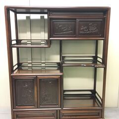 A1490　茶箪笥　茶棚　飾り棚　古民家　和室　和家具　昭和レトロ　ガラス板