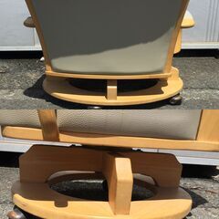 ◎ 5 回転式 肘付き ダイニングチェア リビングチェア 高さ 88㎝ 座面サイズ50㎝ 　ゆったりとくつろげるキャスター付き ダイニングチェア　やや黒い汚れ1部あり の画像