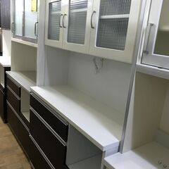 【FU833】★システムキッチンボード  ホワイト&ブラウン  大容量  ファミリータイプ  キッチン家具 収納家具 クリーニング済 堺市 深井 【ジャングルジャングル深井店】