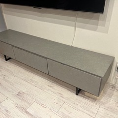 テレビ台 幅180 日本製 モダン セラミック調 石目調 脚付 アイアン脚 ローボード テレビボード TV台 TVボード 木製 グレー 大川家具 の画像