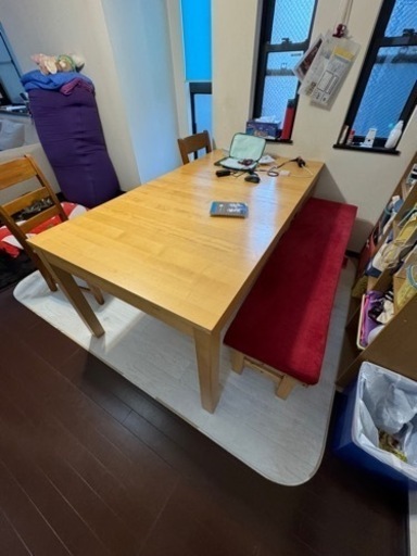 【中古】IKEA　ダイニングテーブル＋ベンチ　6～10人用