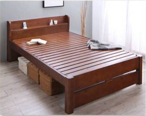 フレームのみ【アウトレット品】ダブル 超頑丈 ６段階調整可 天然木すのこベッド ブラウン 4049