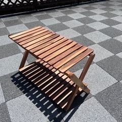 ニトリ　棚　木製　キャンプ　BBQ 庭の画像