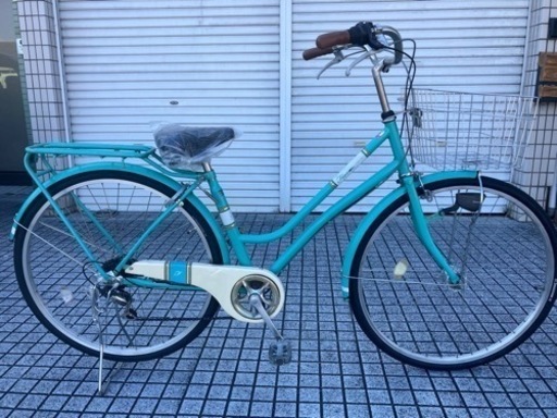 【27インチ自転車】6段変速　LEDオートライト付　前後タイヤ、チェーン、前カゴ、サドル、鍵新品❗️スペアキーあり　若林自転車　膳所店　SALE中❗️