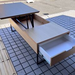 極美品！定価49990円 ニトリ 昇降センターテーブル Nヒバリ120 木製 120×60×高さ39-64cm 引き出し付き の画像