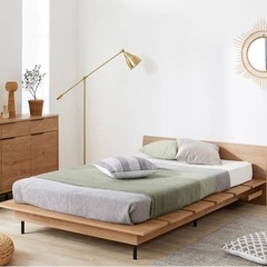 LOWYA セミダブルベッドフレーム 木目調 セミダブル] ベルベット調ヘッドボード 木目調ベッドフレーム 単品or