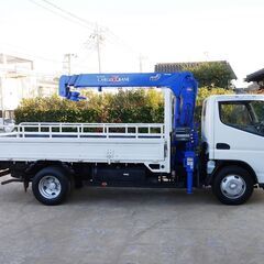 三菱キャンター3t 積載2000kg 15.5KM タダノZR233 3段クレーン 2.33T吊 ラジコン無 燃焼無 点検整備記録簿 機関良好 動画有の画像