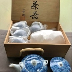 【新品未使用】有田焼 番茶器 蓋付茶器揃 呉須笹★急須1点湯呑5...