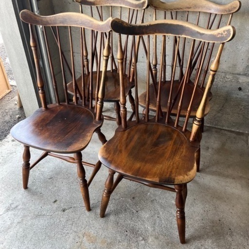 キツツキ ウィンザー チェア 4脚セット 飛騨　アンティーク ヴィンテージ ダイニング レトロ