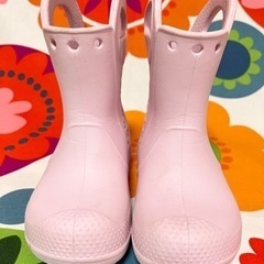 【値下】15cm CROCS 長靴 C7 クロックス レインブーツ　薄いピンク 薄いパープル 中古の画像