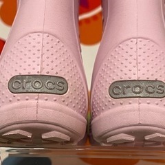 【値下】15cm CROCS 長靴 C7 クロックス レインブーツ　薄いピンク 薄いパープル 中古の画像