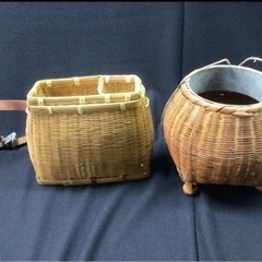 S12116【釣具⑤】魚籠 かご 竹製 2つまとめ売り 